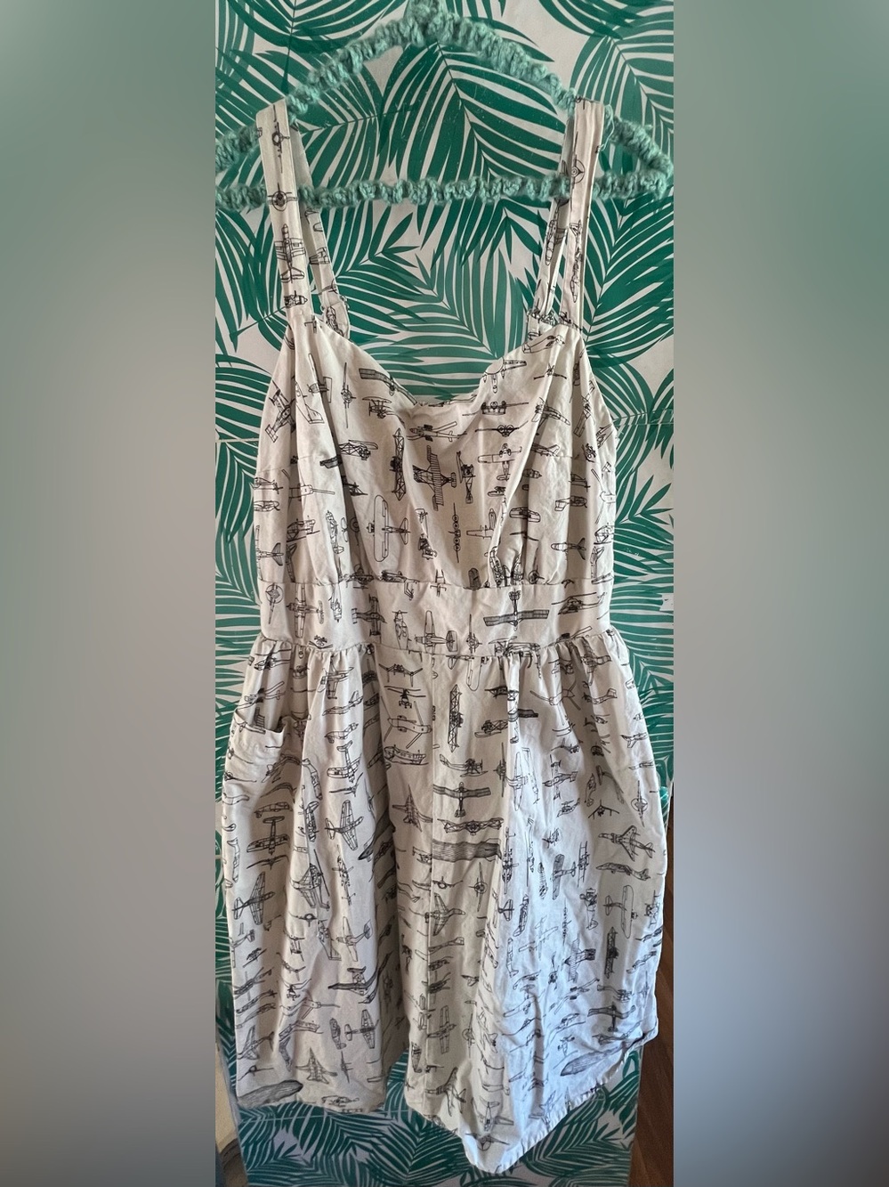 ModCloth cream cotton dress w/ retro planes print Anthropologie sz 1X